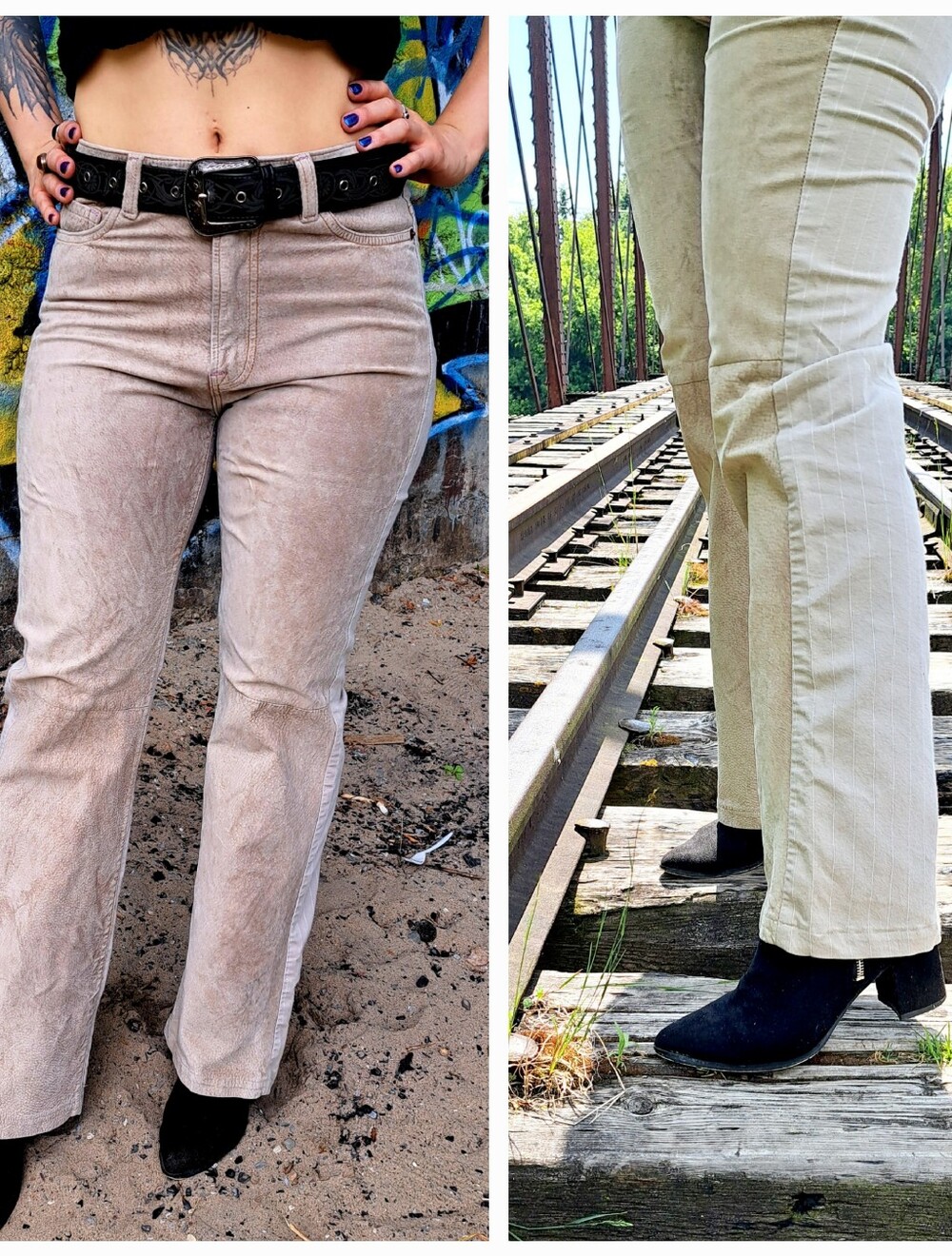 Double Fabric Y2K Beige Mid-Rise Straight Leg Women’s Pants